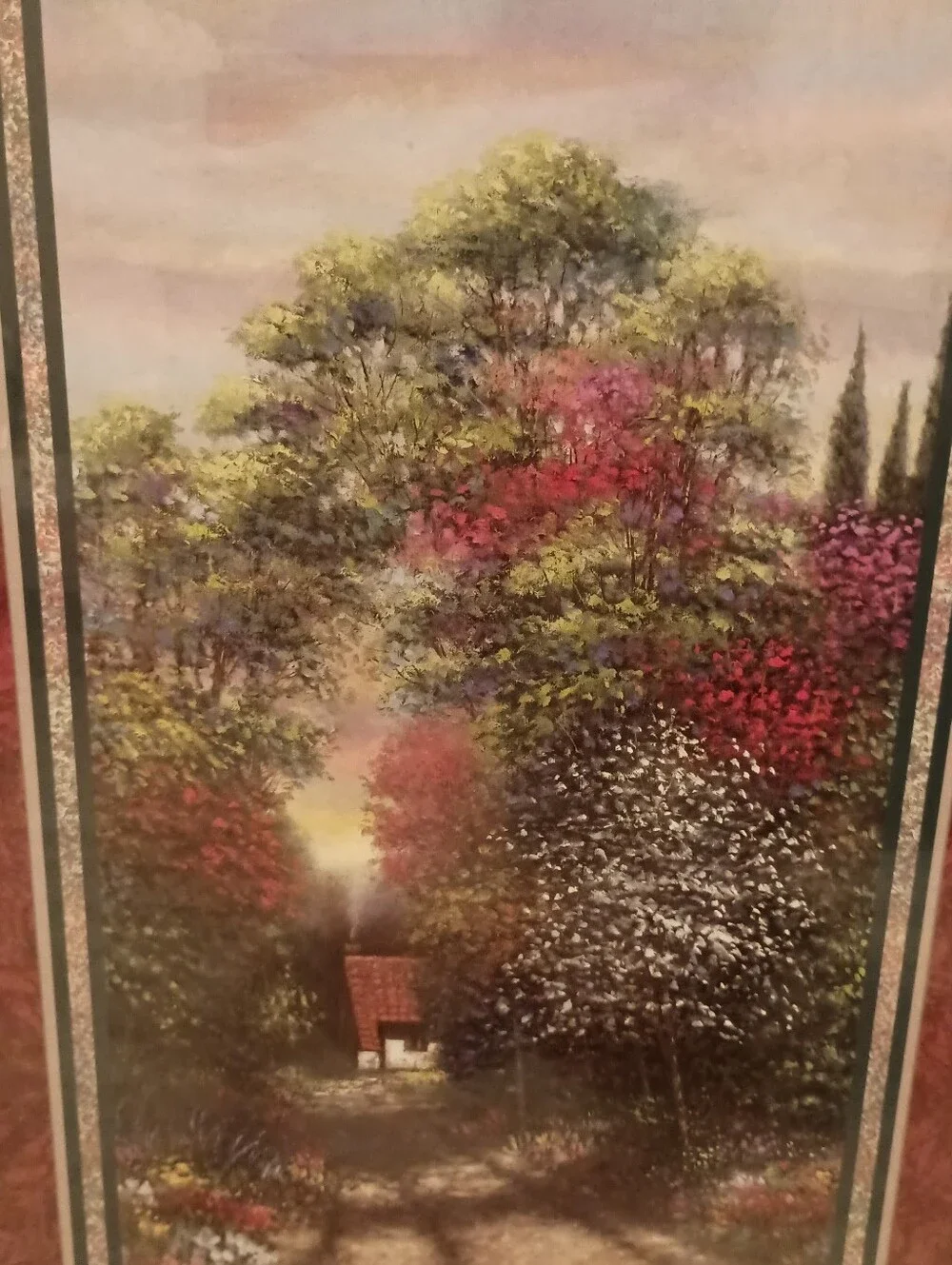 Home Interiors Framed Landscape Wall Art with Cottage & Lush Trees